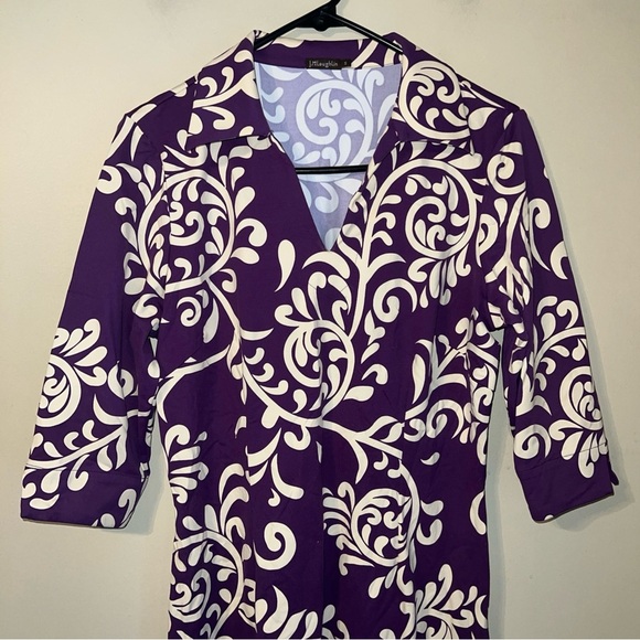 J. McLaughlin Catalina Sheath Dress Size small Purple Cream Collared V Neck - Picture 2 of 4